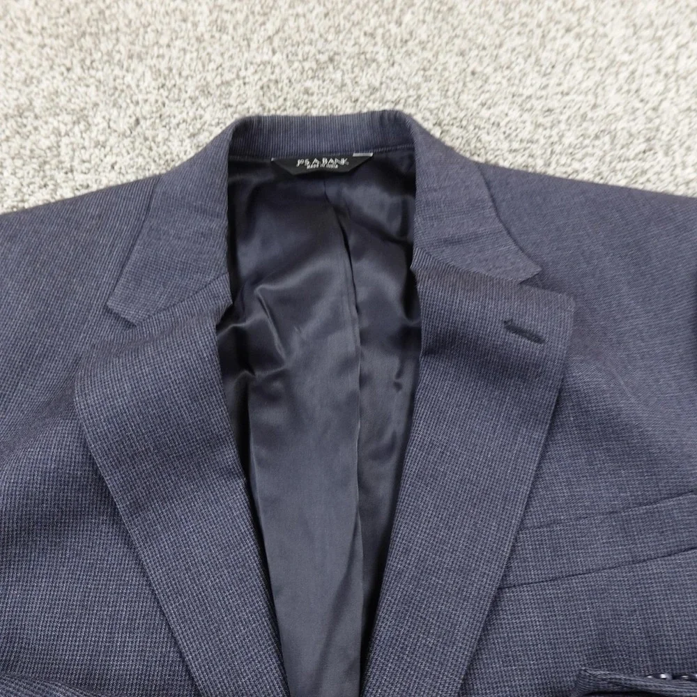 Jos A Bank Blazer Mens 41 Blue Wool Cashmere Check Button Sport Coat Suit Jacket